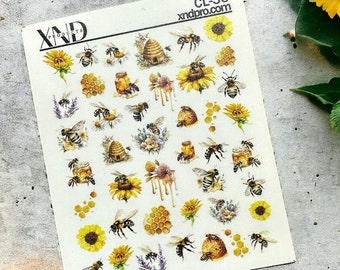 Nail Decal 2D/ Honey Bee Nail Decals / Honeycomb Nail Art /Spring Water Decals / Nail Waterslide/ Spring Nail Art/ Nails/ Spring