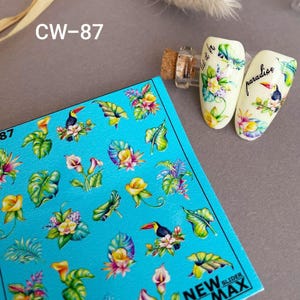 Nail Decal 2D/Tropical/ Toucan/ Palm Leaves/ Calla Lily/ Nail Waterslide Decals/Nail art / Stickers / Nail Salon/ Decals/