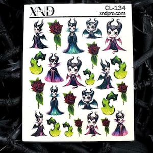 Nail Decal 2D / Maleficent / Evil Queen Inspired / Villains Nail Waterslide Decals / Nail Art / Stickers / Sleeping Beauty / Nail Tattoo