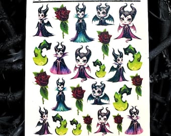 Nail Decal 2D / Maleficent / Evil Queen Inspired / Villains Nail Waterslide Decals / Nail Art / Stickers / Sleeping Beauty / Nail Tattoo