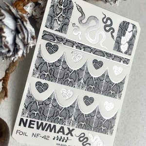 Nail Water Decal / Snake Skin / Animal Print Cobra/ Year of the snake nails / Silver Metallic / Waterslide / Nail Art / Water Transfers