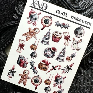 Nail Decal / Christmas Nails/ Creepy Christmas Nail / Spooky Christmas / Water Decals / Nail Waterslide Decals / Nail Art/ Nail Stickers
