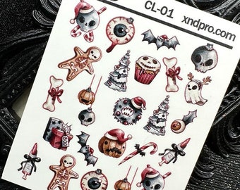 Nail Decal / Christmas Nails/ Creepy Christmas Nail / Spooky Christmas / Water Decals / Nail Waterslide Decals / Nail Art/ Nail Stickers