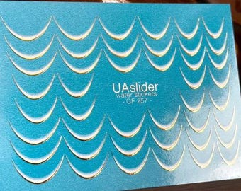 Calcomanías para uñas con punta francesa en lámina plateada - Diseño de curva creciente