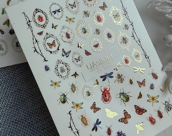 Insekten / Schmetterlinge / Stacheldraht Rahmen / Nail Art / Nagelwasser Decals