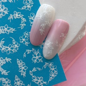 Nail Decal 2D Floral/ Flowers/ Flower Nails/ White/ Spring Flowers/ Nail Art/ Nail Water Decals/ Nail Salon/ Decals/