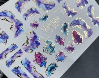 Nail Water Decal Gold FOIL/ Abstract Ink /Marble/Purple & Blue /Swirl Design/ Foil Swirls/ Waterslide / Nail Waterslide Decals/ Nail Art/