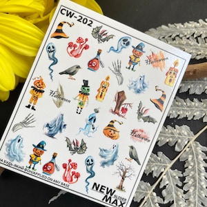 Nail Decal 2D /Halloween / Pumpkin/ Autumn/ Spooky/ Ghost/ Fall/ Nail Waterslide Decals / Nail Art / Stickers / Decals / Nail Salon