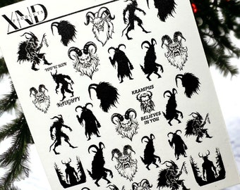 Nail Decal 2D/ Krampus / Krampus Nails / Nail Waterslide Decals / Spooky Nail Stickers / Creepy Water Decals