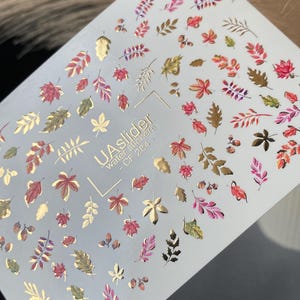 Nail Water Decal Gold FOIL/ Colorful Fall /Leaves/ Colorful Maple Leaves/ Botanical/ Fall Nails/ Water Nail Decals/ Water Stickers/Nail Art