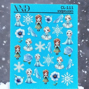 Nail Decal  / Princess Inspired/ Snowflakes/Blue Flowers / Nail Waterslide Decals / Nail Art / Stickers / Decals /