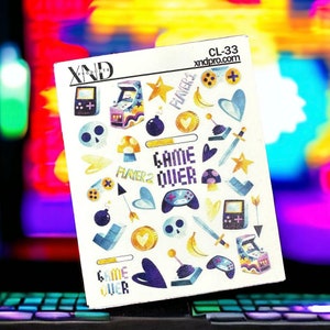 Nail Decal  / Gamer Set/ Cute Nails/ Video game nails/ Gameboy/Game Over/ Nail Waterslide Decals / Nail Art / Stickers / Decals/Nail Salon