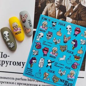 Nail Decals , Nail Art, Nail Water Decals , Nail stickers, Funny Funk , Pop Art, cute nail art