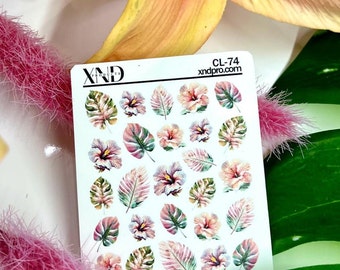 Nail Decal 2D/ Summer/ Tropical/ Vacation Nails/Pink/ Tropical Flowers/ Leaves/ Summer Nails/ Nail Decals/ Nail Art/ Nail Water Decals