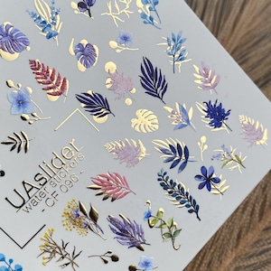 Nail Water Decal Gold Foil / Foliage/ Leaves/ Spring Nail Waterslides/ Nail Water Stickers/ Nail Tattoo/ Water Nail Decals