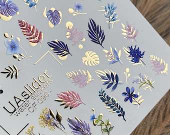 Nail Water Decal Gold Foil / Foliage/ Leaves/ Spring Nail Waterslides/ Nail Water Stickers/ Nail Tattoo/ Water Nail Decals