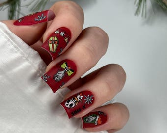 Creepy Christmas Nail Decals, Spooky Gothic Nail Art