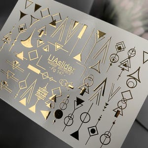 Nail Water Decal Gold FOIL / Minimalist Geometric Designs / Arrows / Triangles / Lines / Y2K Waterslide / Nail Waterslide Decals/ Nail Art/