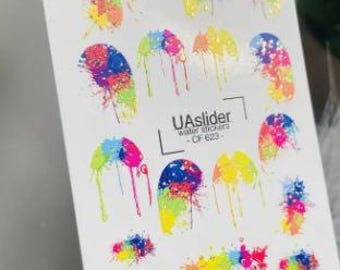 Nail Water Decal Gold FOIL/ Neon Paint Splatter/ Colorful Nails / Festival Nails/ Pop Art Nails/ Water Nail Decals/ Water Stickers