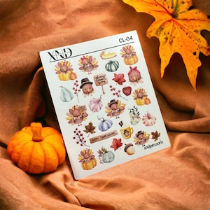 Nail Decal  / Thanksgiving Nail / Cute Turkey/ Autumn / pumpkin / nail stickers/ Nail Waterslide Decals / Stickers / Decals /