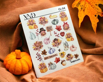 Nail Decal 2D / Thanksgiving Nail / Cute Turkey/ Autumn / pumpkin / nail stickers/ Nail Waterslide Decals / Stickers / Decals /