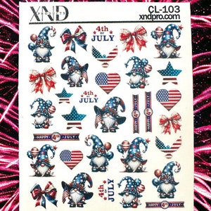 Nail Decal / Patriotic Gnomes/ 4th of July / Memorial Day / USA / Nail Waterslide Decals / Nail art / Nail Stickers
