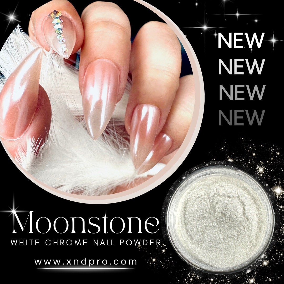 White Chrome Nail Powder, Glazed Effect, Nail Powder White Pearl, 1 Gram  White Moonstone XND Products 