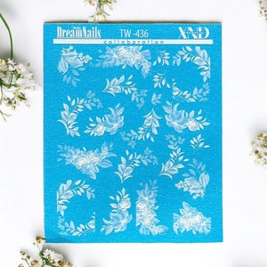 Nail Decal 2D Foliage/ White Flowers/ Floral/ Flower Nails/ Nail Art/ Nail Water Decals/ Nail Salon/ Decals/ Nail Decal
