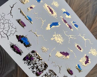 Gold Foil Marble Effect Nail Decals | Ocean Waves |Quartz Geode Crystal Waterslides | Nail Art Stickers | Nail Wraps Marble