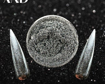 Gunmetal Nail Powder, Black Gray Gunmetal Chrome Powder, Metallic Nails, Mirror Effect, Black Chrome, Metalic Gray Nails
