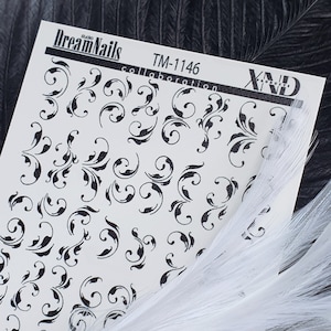 Nail Decal 2D /Floral &Plants /Foliage/ Greenery/ Black, White/ Nail waterslide decals / Nail art/ nail salon/ decals/