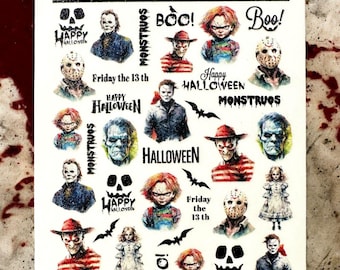 Nail Water Decal Villains/ Michael Myers, Chucky, Freddy Krueger, Jason Voorhees, Halloween Nail / doll horror nails, Waterslides / Nail Art