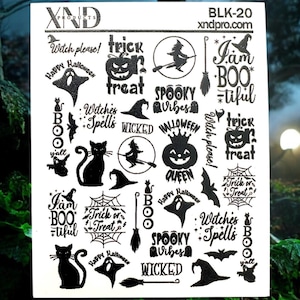 Nail Water Decal/ Halloween Phrases/ Silhouettes/ Ghost/ Bats/ Cats/ Boo / Nail Waterslide / Nail Art/ Nail Sticker