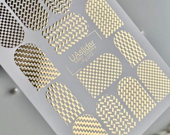 Gold Volumetric Foil Nail Decals Abstract Patterns | Waterslide Nail Wraps | Water Transfer Stickers | Geometric Manicure