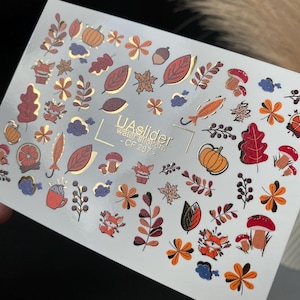 Nail Water Decal Gold FOIL/ Autumn /Forest/ Fall /Leaves/ Colorful Maple Leaves/ Water Nail Decals/ Water Stickers/Nail Art