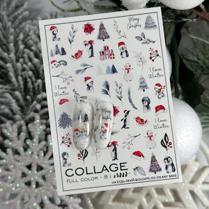 Nail Decal 2D Winter/Winter Animals/ Penguin/ Christmas Tree/ Christmas Time / Nail Waterslide Decals / Nail Art / Stickers / Decals /