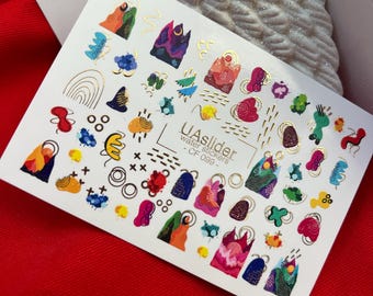 Nail Water Decal Gold FOIL/Art Painting/ Colorful Nails/ Water Nail Decals/Waterslide / Nail Waterslide Decals/ Nail Art/