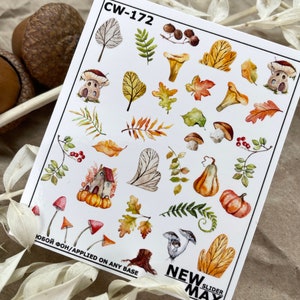 Nail Decal 2D /Pumpkin/ Autumn Nail / Fall Nails / Autumn Mushrooms/ October Nails/ Water Decals/ / Water Stickers/ Nail Art
