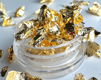 Gold Leaf Sheet Foil Flakes, Christmas Nail Decoration Gold, Foil Fragments for Nail Decoration, Gold Nail Art Foil Flakes