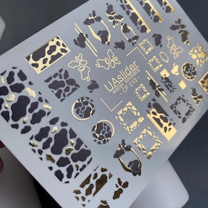 Goudfolie Y2K-waterstickers met dierenprint | Koepatroon waterglijbaan nailart | Retro waterstickers voor spijkers | Nagelglijbanen