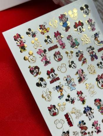 Nail Water Decal Gold Foil / Cartoon Couple/ Mickey Inspired / Minnie Inspired/ Red Bows/ Hearts/ Nail Water Stickers/ Water Nail Decals