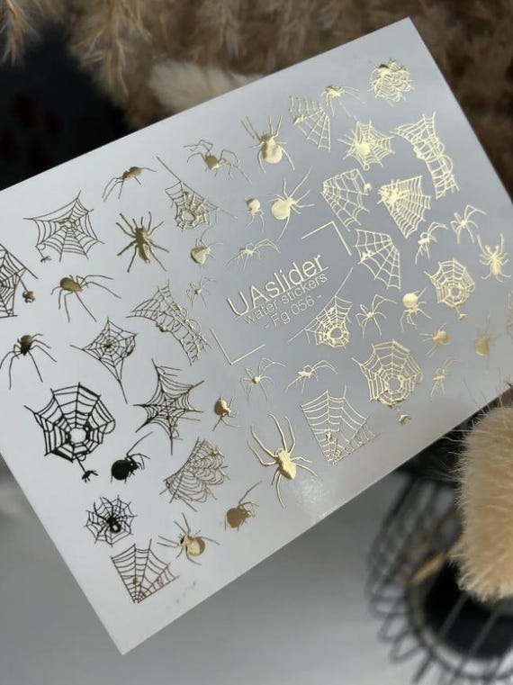 Gold Halloween Nail Water Decals, Spider Web, Halloween Nail Waterslide Transfers, Spooky Nail Decals, Waterslides