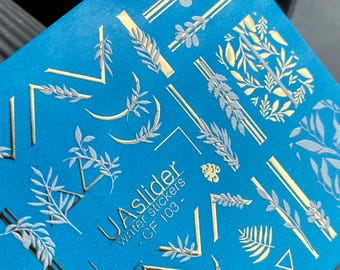 Nail Decal Gold FOIL/Minimalist/ Botanical & Geometric Design, Gold Foil Abstract / Nail Art /Water Stickers