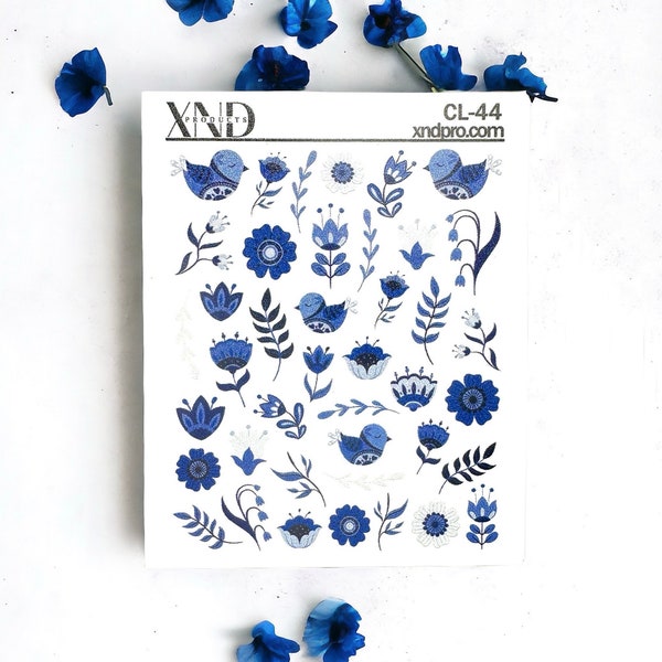 Nail Decal 2D / Ceramic blue delft/ Vintage Delft Flowers/ Talavera Blue flowers/Ceramic Nail Designs/ Nail Art/ Nail Waterslide Decals