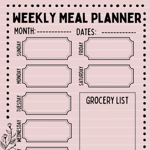 weekly meal planner printable, digital and fillable