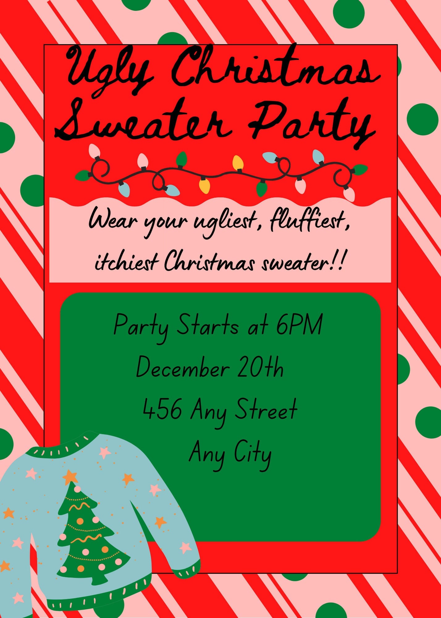 Printable Ugly Christmas Sweater Party Invite- Printable, Digital