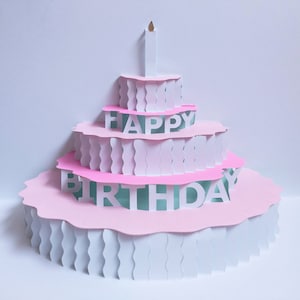 Modello fai da te per biglietto di auguri pop-up con torta di buon compleanno / Download digitale SVG e PDF / Taglio carta 3D