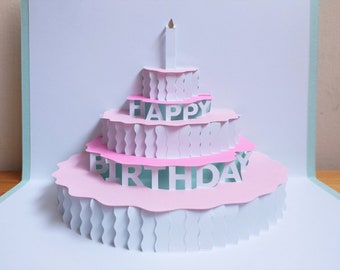 DIY Pop-up Happy Birthday Cake Card Template | SVG & PDF digital download | 3D paper cutting