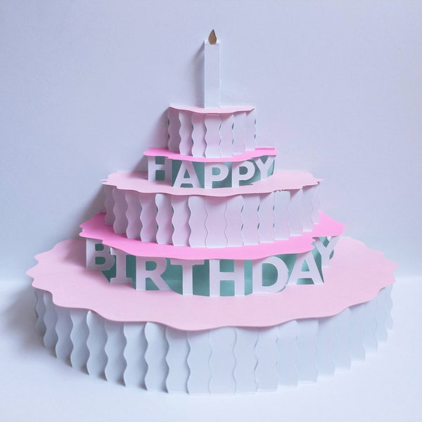 Modèle de carte de gâteau joyeux anniversaire bricolage pop-up | Téléchargement numérique SVG et PDF | Découpe de papier 3D