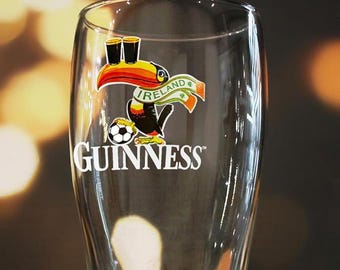 LIMITED STOCK - Personalised Guinness Pint Glass – Custom Ireland Football Toucan Design – Gift Box-Beer Glass – Unique Irish Pub Lover Gift